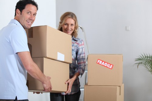 Packing boxes neatly arranged for a move by Man and Van in Hitchin.
